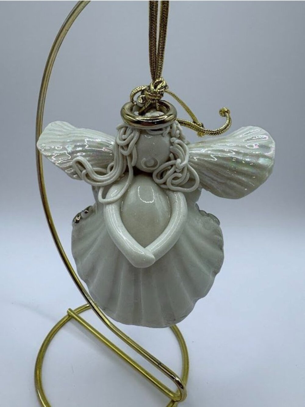 Seashell Angel Ornament with Gold Accents & Hanging Loop Handmade Ceramic